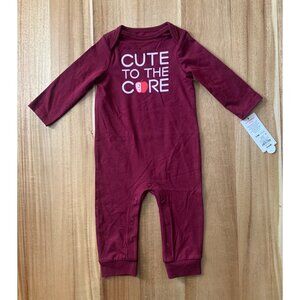Cat & Jack Cute To The Core Baby Romper Red Burgundy Snap Closure Size 6M-9M